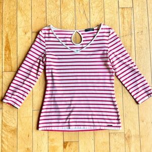 Saint James Nautical Pink and White Striped 3/4 Sleeve Top XS Small